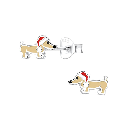 Kinder Ohrringe Dackel Xmas aus 925 Silber
