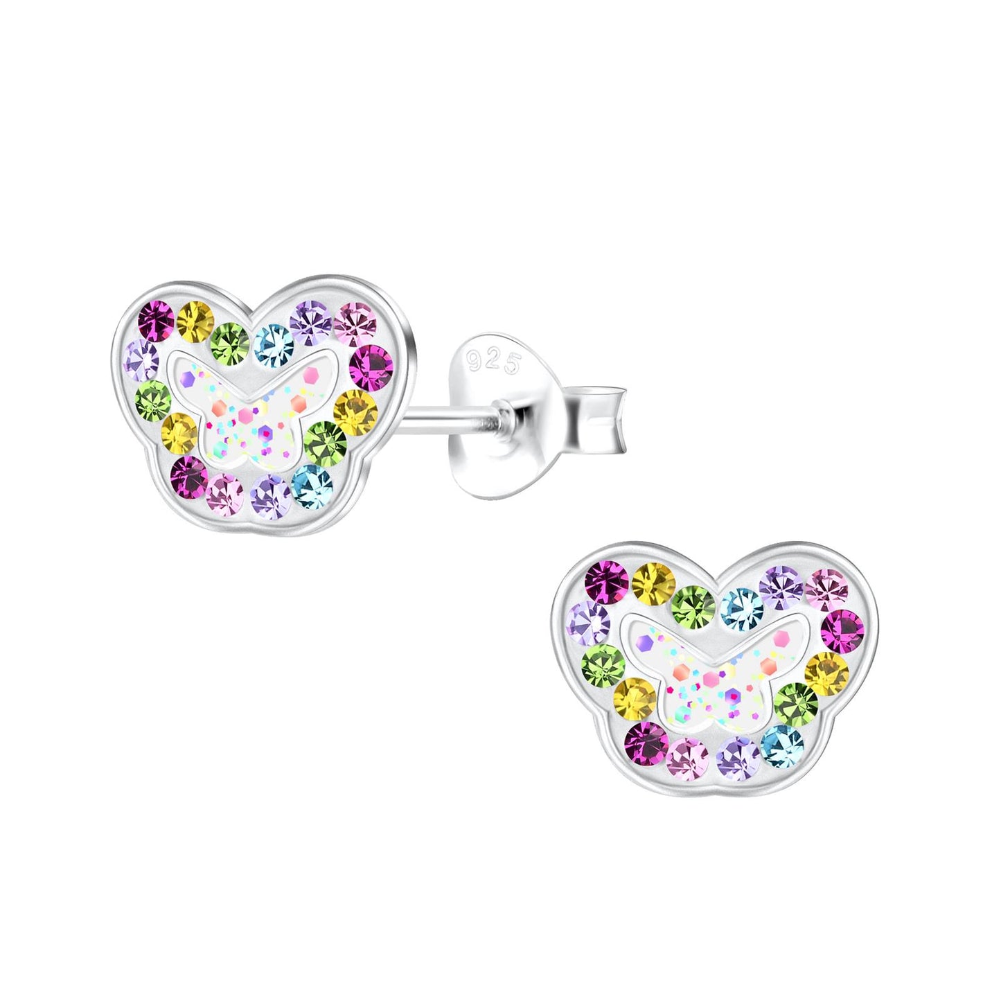 Mädchen Ohrringe Schmetterling und Regenbogen aus 925 Silber