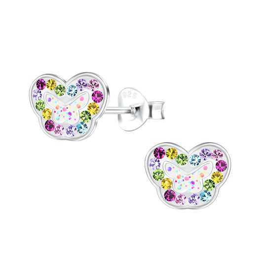 Mädchen Ohrringe Schmetterling und Regenbogen aus 925 Silber