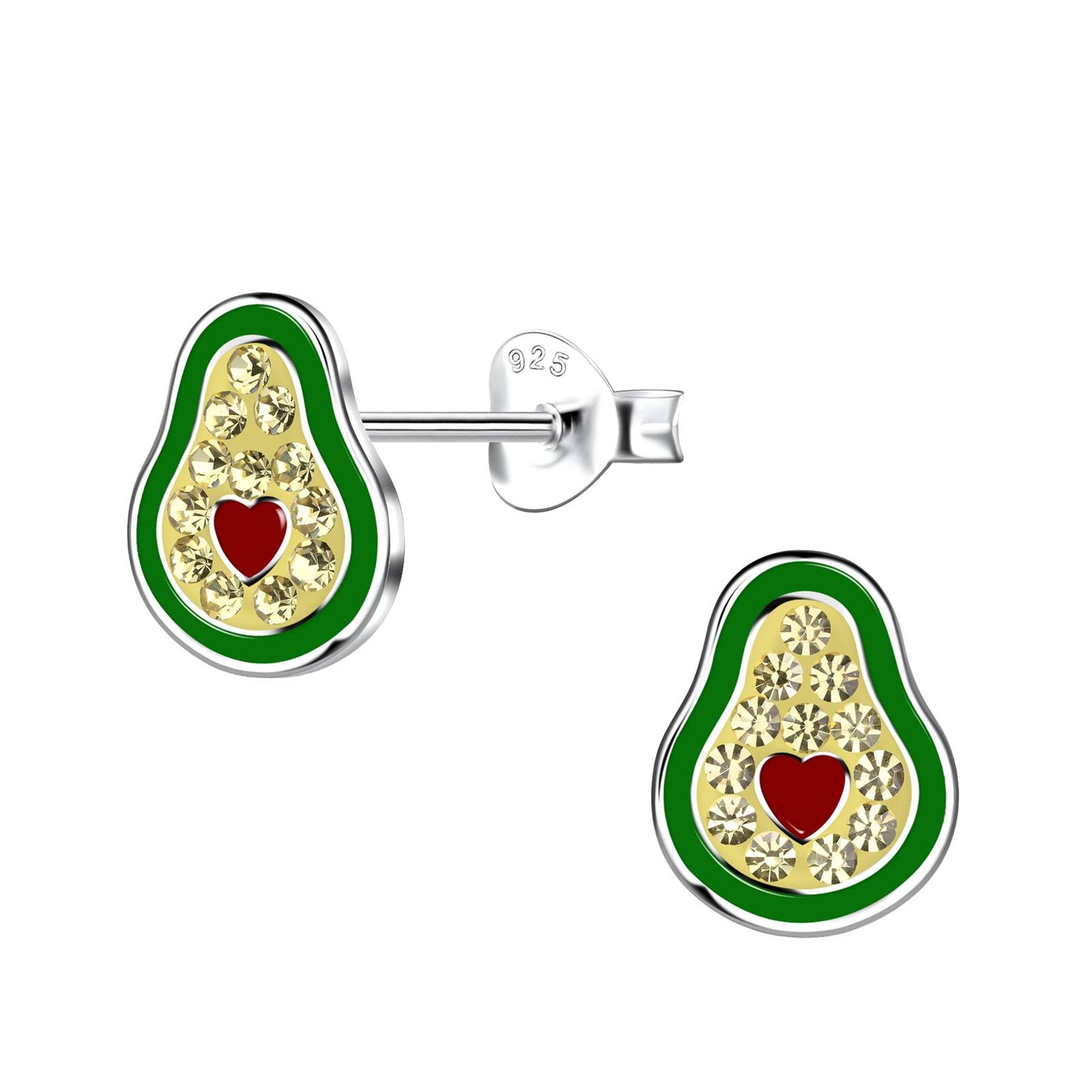 Avocado-oorbellen voor kinderen, gemaakt van 925 zilver.