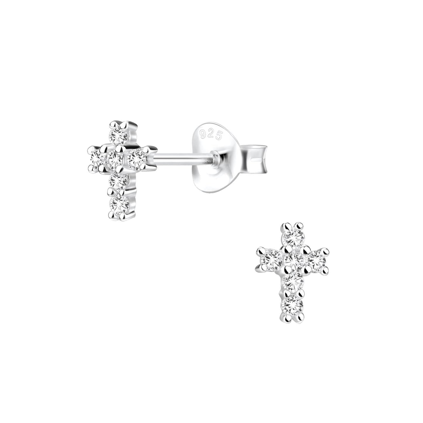 Kinder Ohrringe Kreuz Zirkonia aus 925 Silber