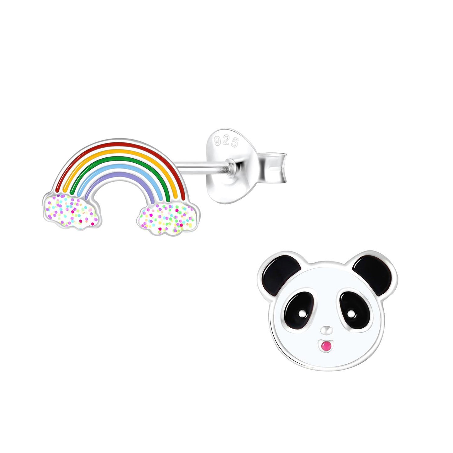 Kinder Ohrringe Panda und Regenbogen aus 925 Silber
