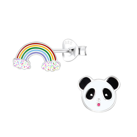 Kinder Ohrringe Panda und Regenbogen aus 925 Silber