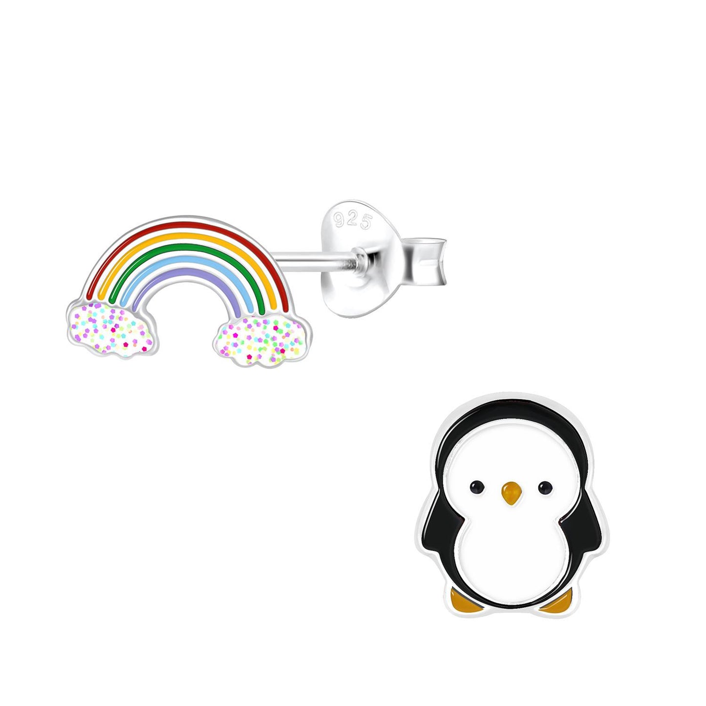 Kinder Ohrringe Pinguin Regenbogen aus 925 Silber