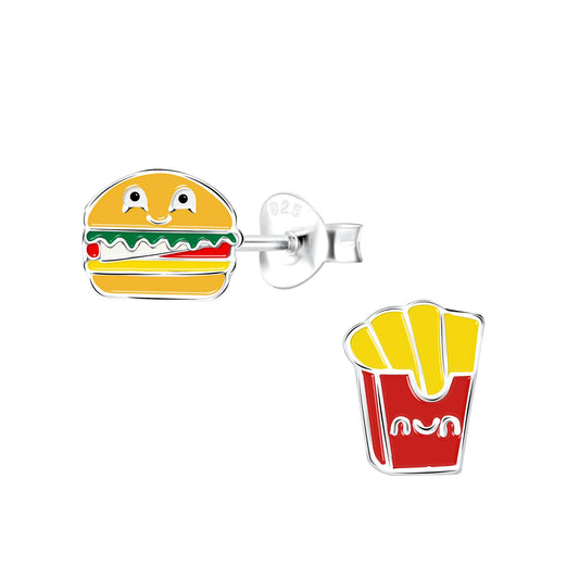 Kinder Ohrringe Pommes Burger aus 925 Silber