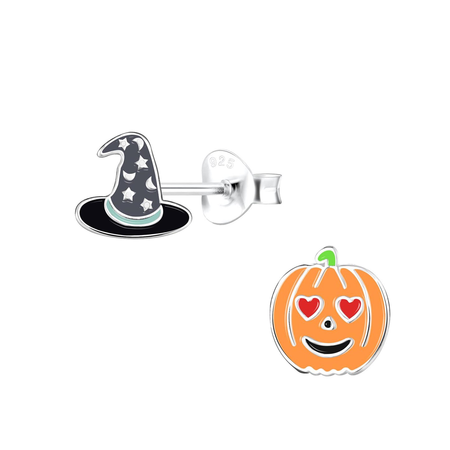 Children's earrings witch hat & pumpkin made of 925 silver