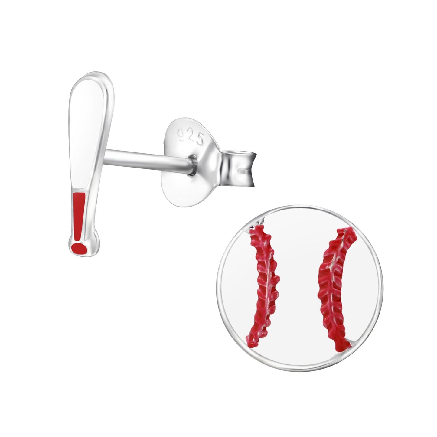 Children's earrings baseball and baseball bat made of 925 silver