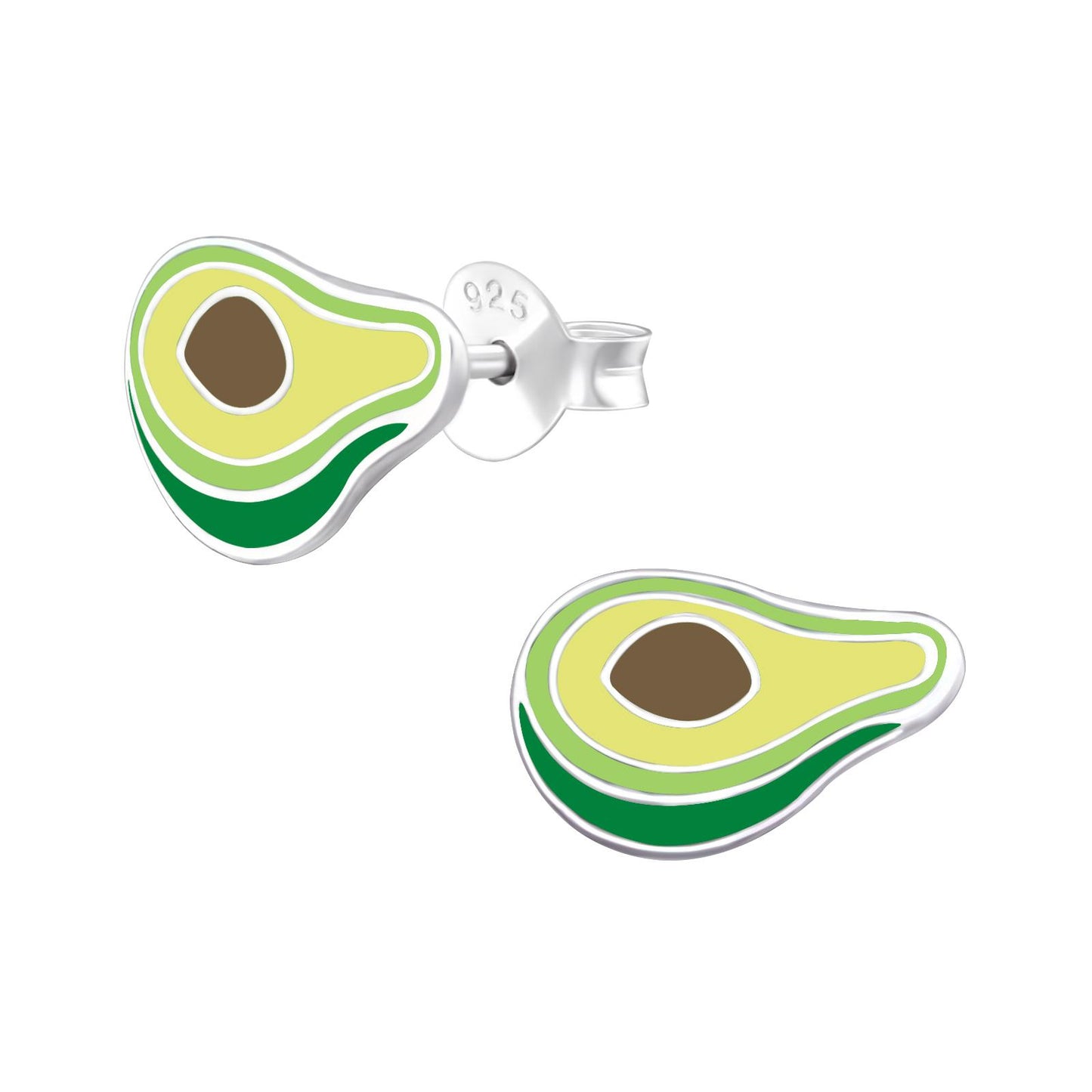 Avocado-oorbellen voor kinderen, gemaakt van 925 zilver.