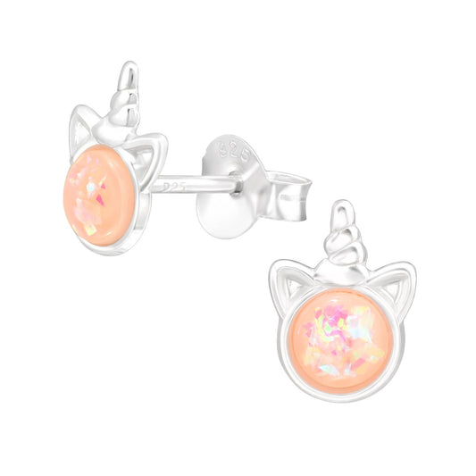 Eenhoornoorbellen voor meisjes, gemaakt van 925 zilver.
