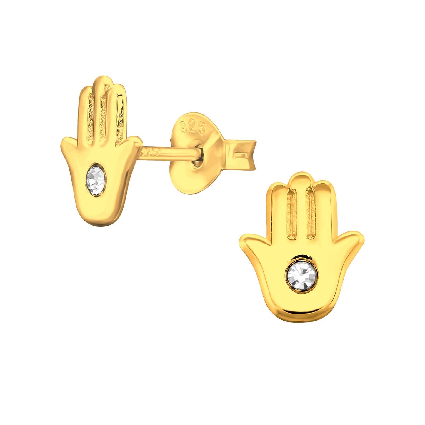 Kinderoorbellen in de vorm van een Hamsa, gemaakt van 925 zilver.