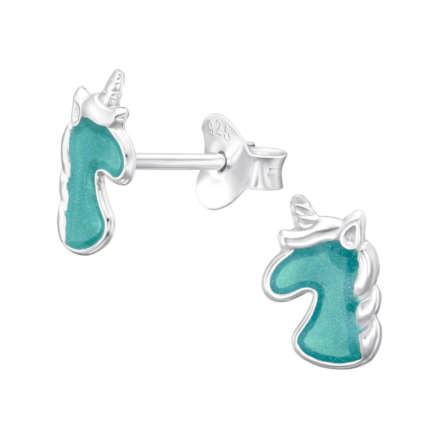 Eenhoornoorbellen voor meisjes, gemaakt van 925 zilver.