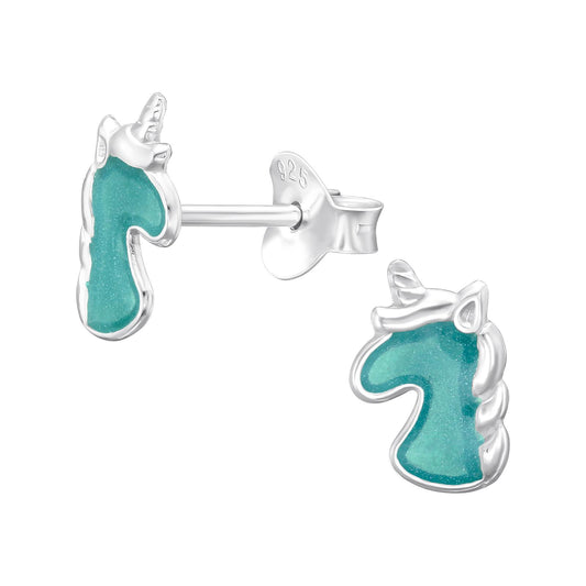 Eenhoornoorbellen voor meisjes, gemaakt van 925 zilver.