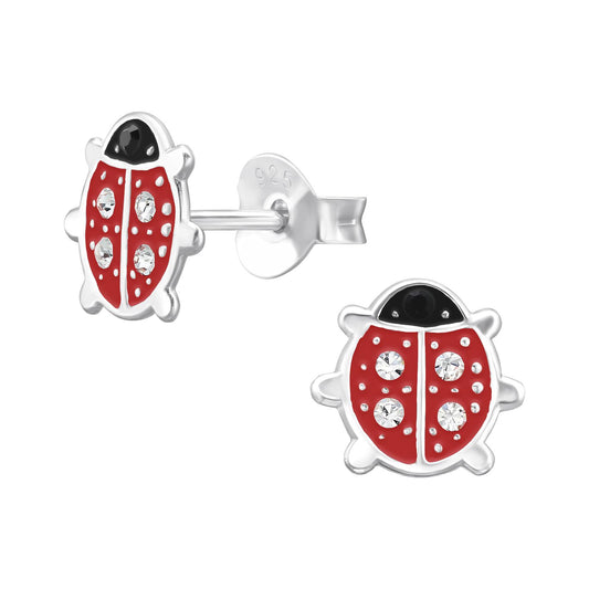 Kinderoorbellen in de vorm van een lieveheersbeestje, gemaakt van 925 zilver.