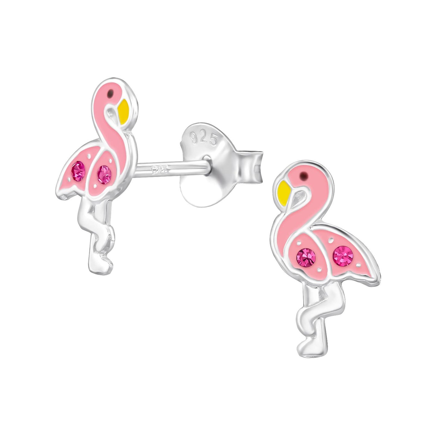 Kinder Ohrringe Flamingo Kristal aus 925 Silber