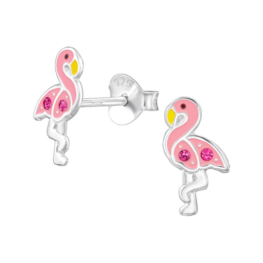 Kinder Ohrringe Flamingo Kristal aus 925 Silber