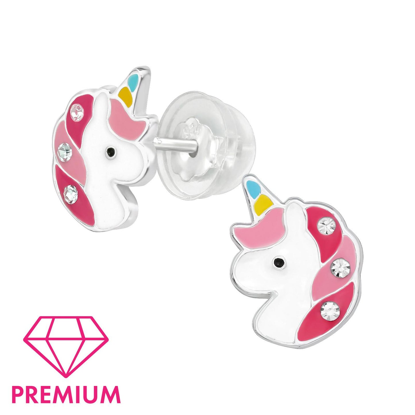 Eenhoornoorbellen voor meisjes, gemaakt van 925 zilver.