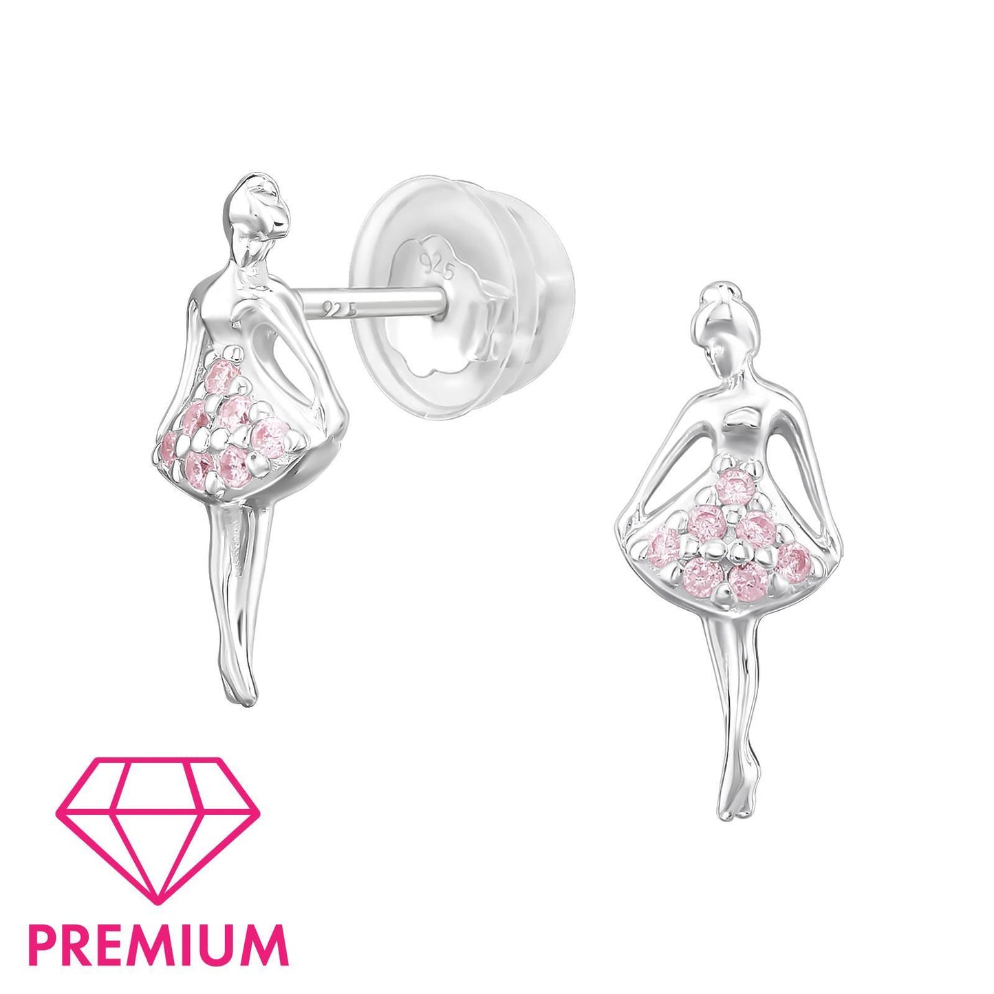 Kinderoorbellen in ballerina-stijl, gemaakt van 925 zilver.