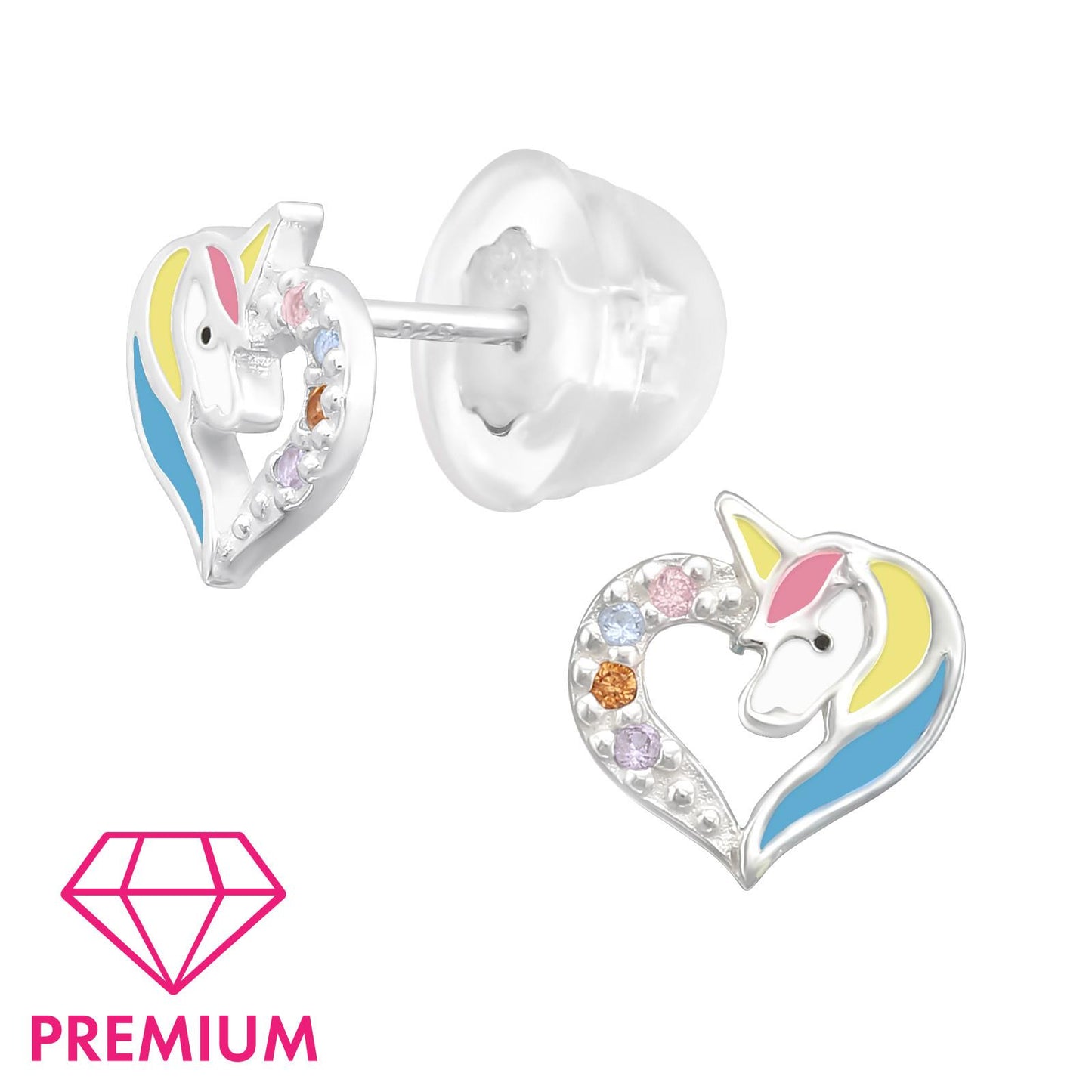 Eenhoornoorbellen voor meisjes, gemaakt van 925 zilver.