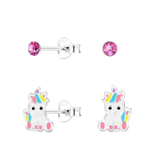 Kinder Ohrringe-Set Einhorn aus 925 Silber