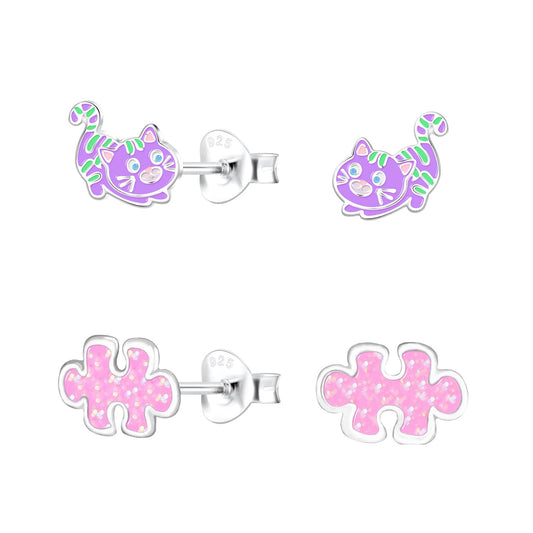 Kinder Ohrringe-Set Katzen aus 925 Silber