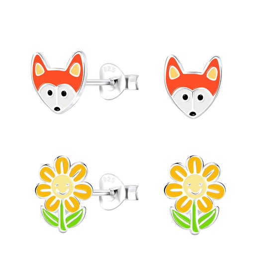 Kinder Ohrringe-Set Fuchs aus 925 Silber