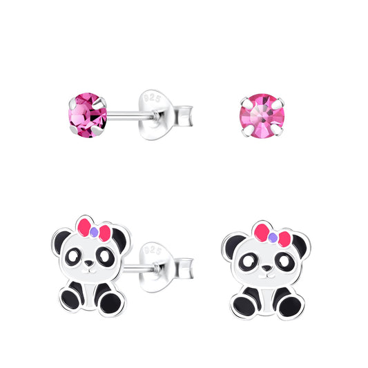 Kinder Ohrringe-Set Panda aus 925 Silber