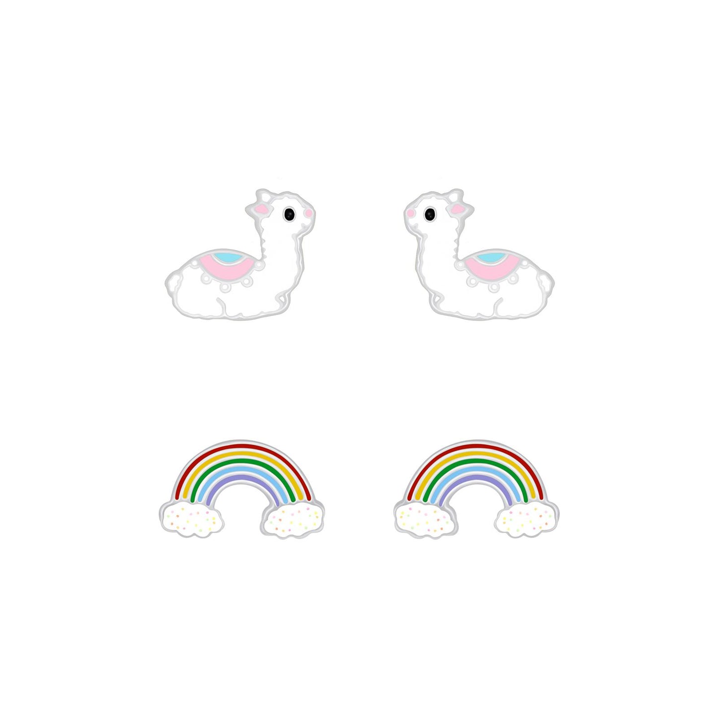 Kinder Ohrringe-Set Lama Regenbogen aus 925 Silber