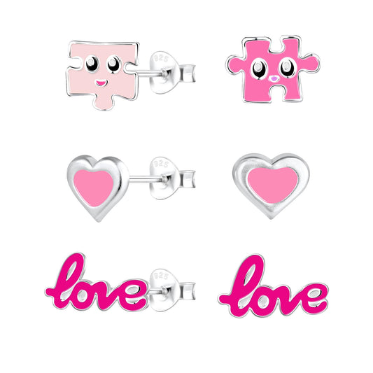 Kinder Ohrringe-Set Pink Lover aus 925 Silber