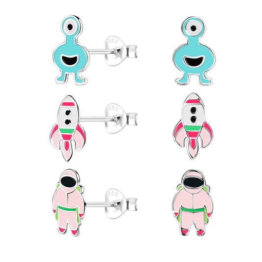 Kinder Ohrringe-Set Weltraum aus 925 Silber