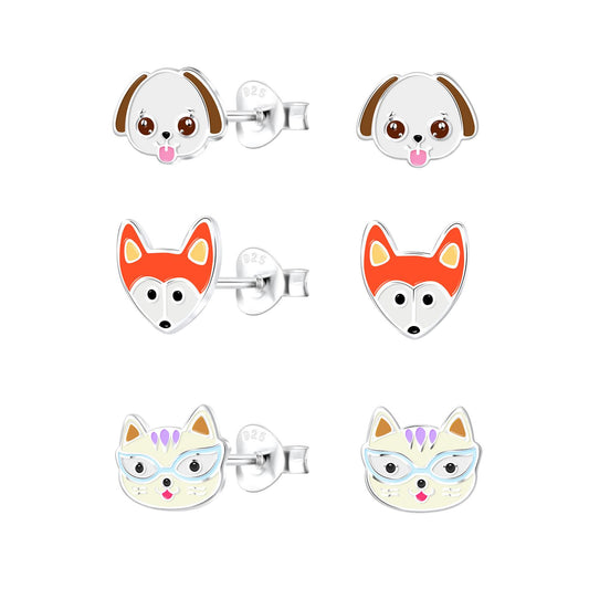 Kinder Ohrringe-Set Tierliebhaber aus 925 Silber