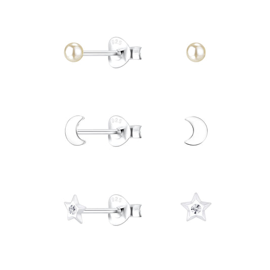 Kinder Ohrringe-Set Mond Sterne aus 925 Silber
