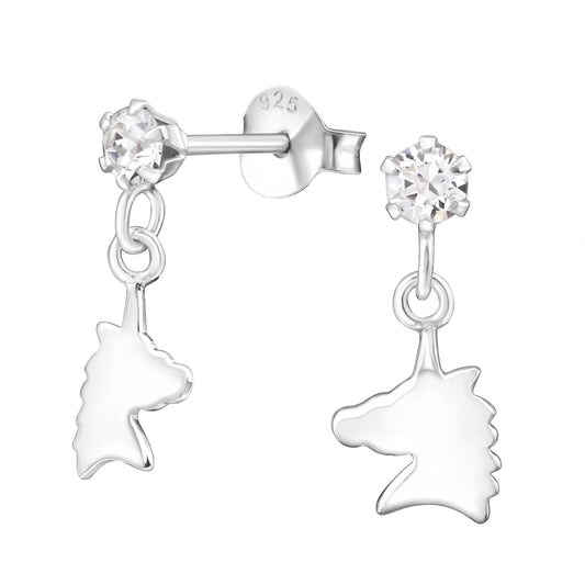 Eenhoornoorbellen voor meisjes, gemaakt van 925 zilver.