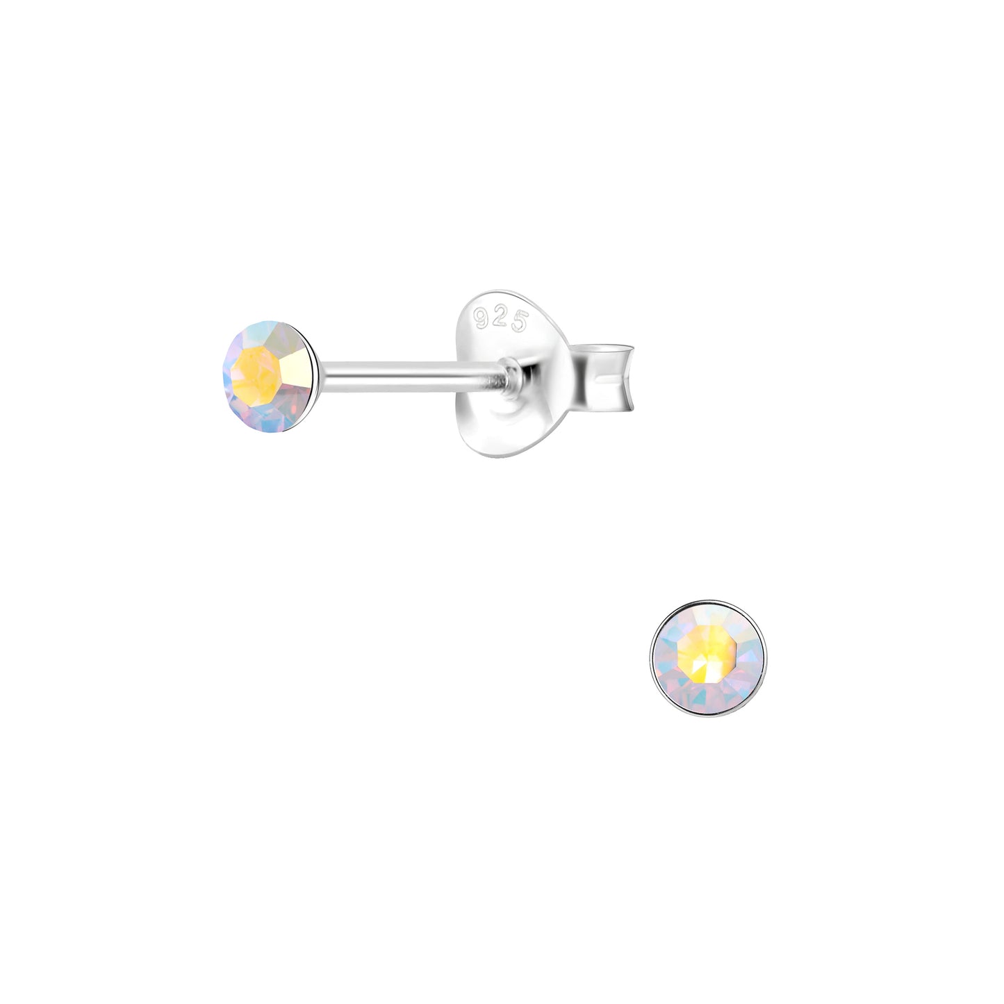 Kinder Ohrringe 3mm Runde Kristall aus 925 Silber