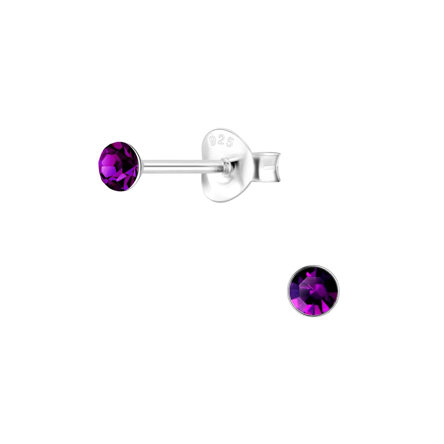Children's earrings, 3mm round crystal, made of 925 silver