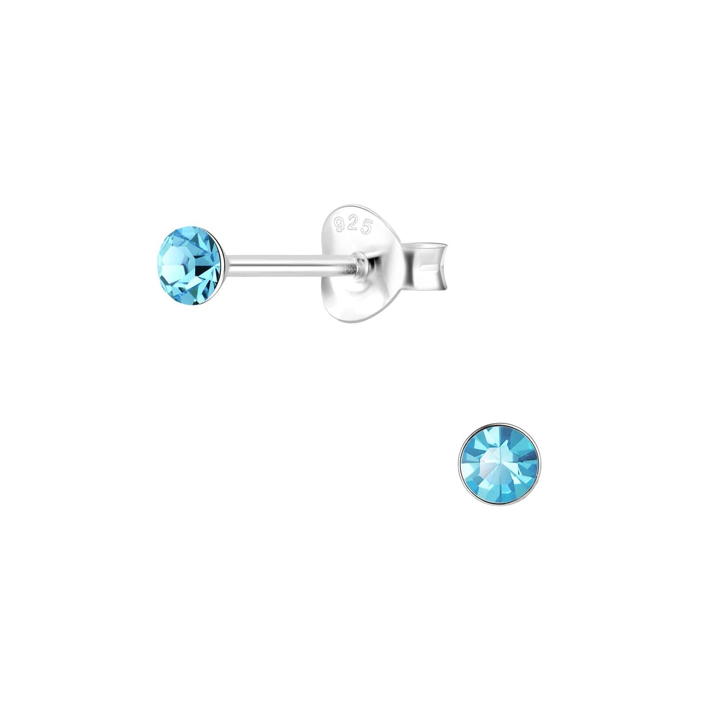 Children's earrings, 3mm round crystal, made of 925 silver