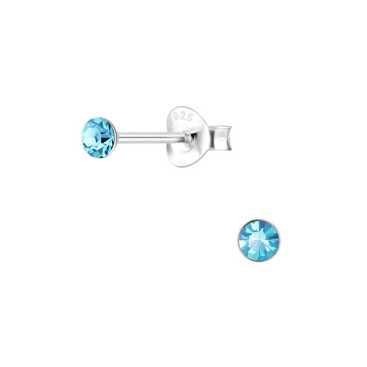 Kinder Ohrringe 3mm Runde Kristall aus 925 Silber