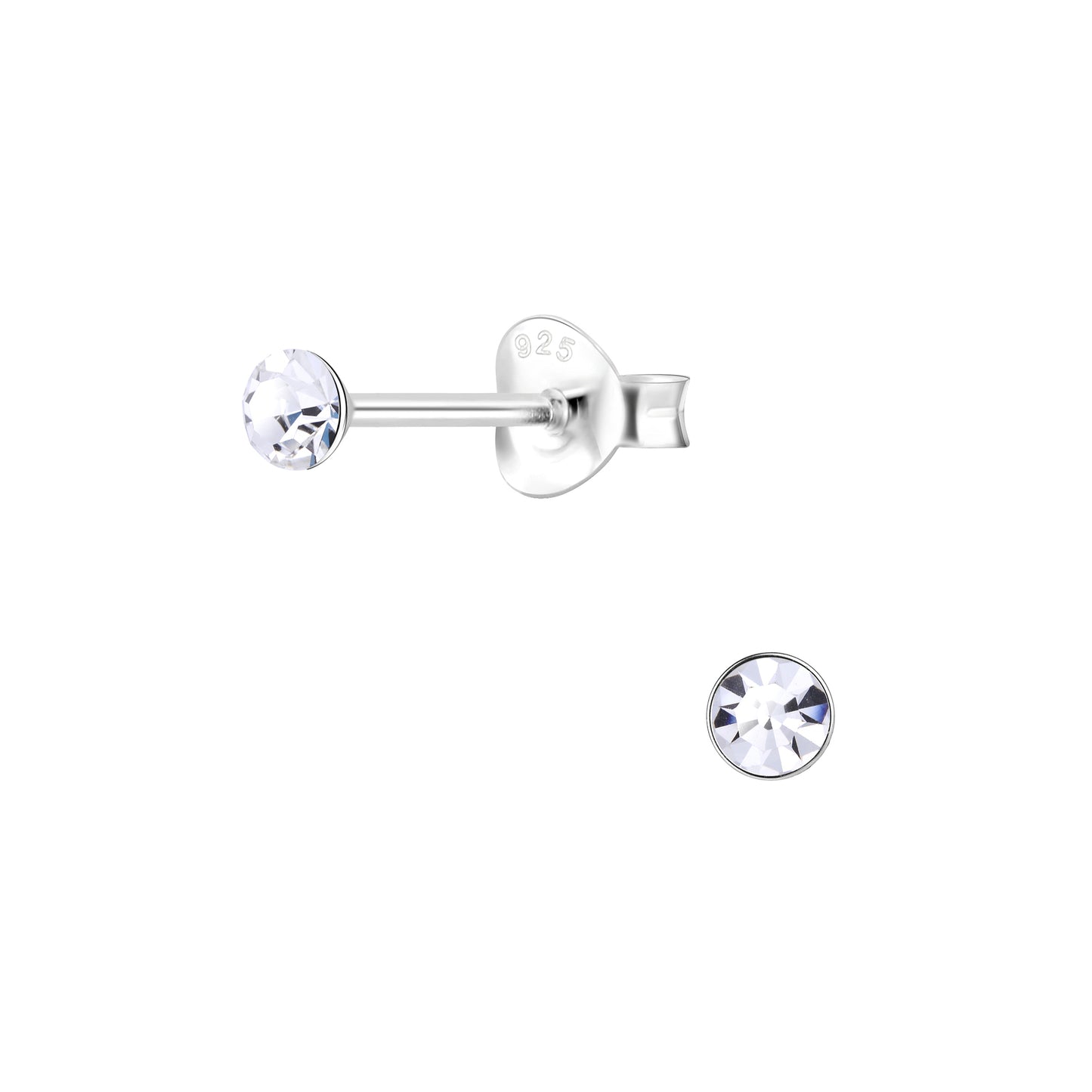 Kinder Ohrringe 3mm Runde Kristall aus 925 Silber