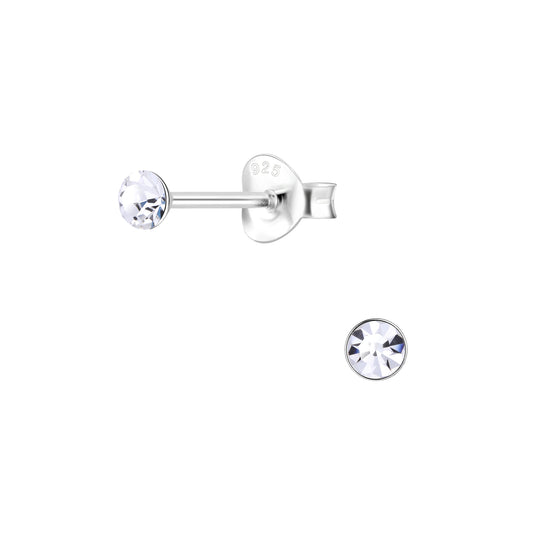Kinder Ohrringe 3mm Runde Kristall aus 925 Silber