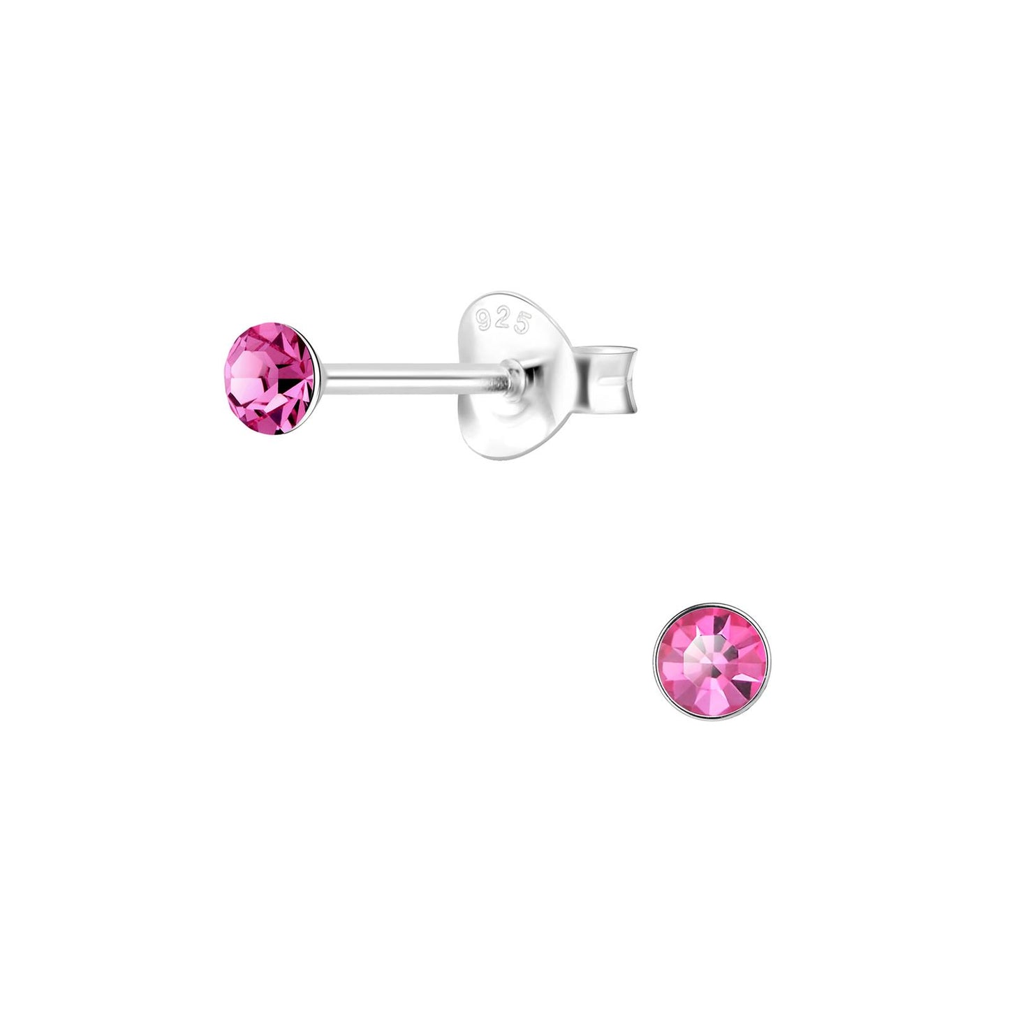 Kinder Ohrringe 3mm Runde Kristall aus 925 Silber