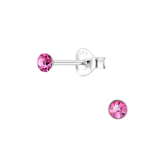 Kinder Ohrringe 3mm Runde Kristall aus 925 Silber