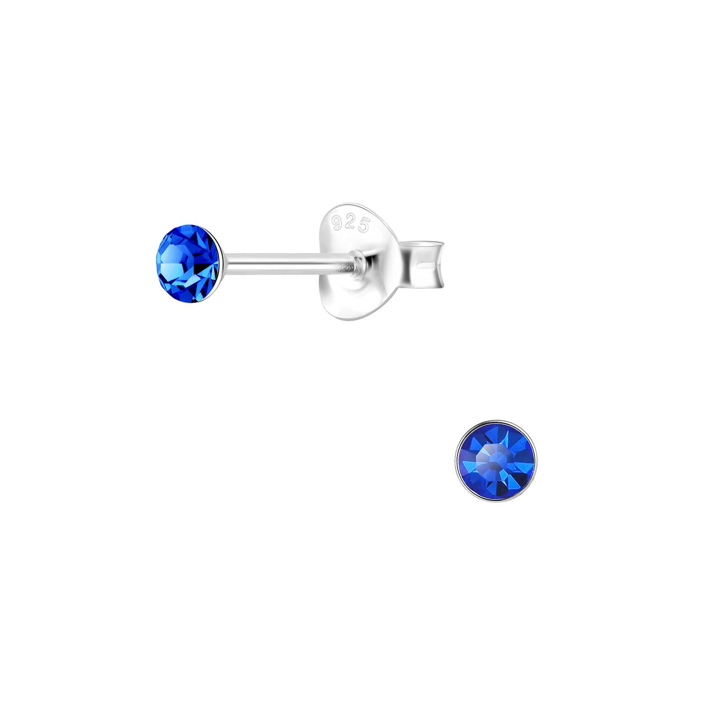 Children's earrings, 3mm round crystal, made of 925 silver