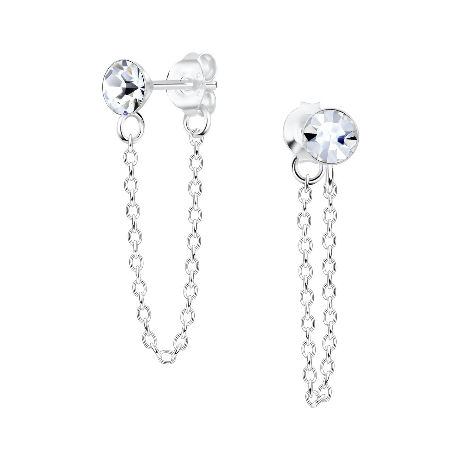 Kinder Ohrringe 4mm Ketten Kristall aus 925 Silber