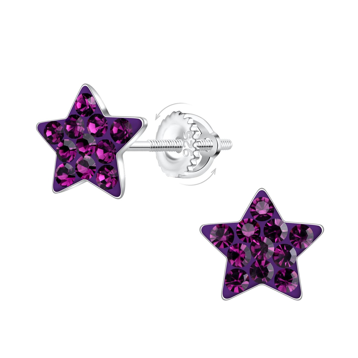 Girls' star earrings with screw closure, made of 925 silver