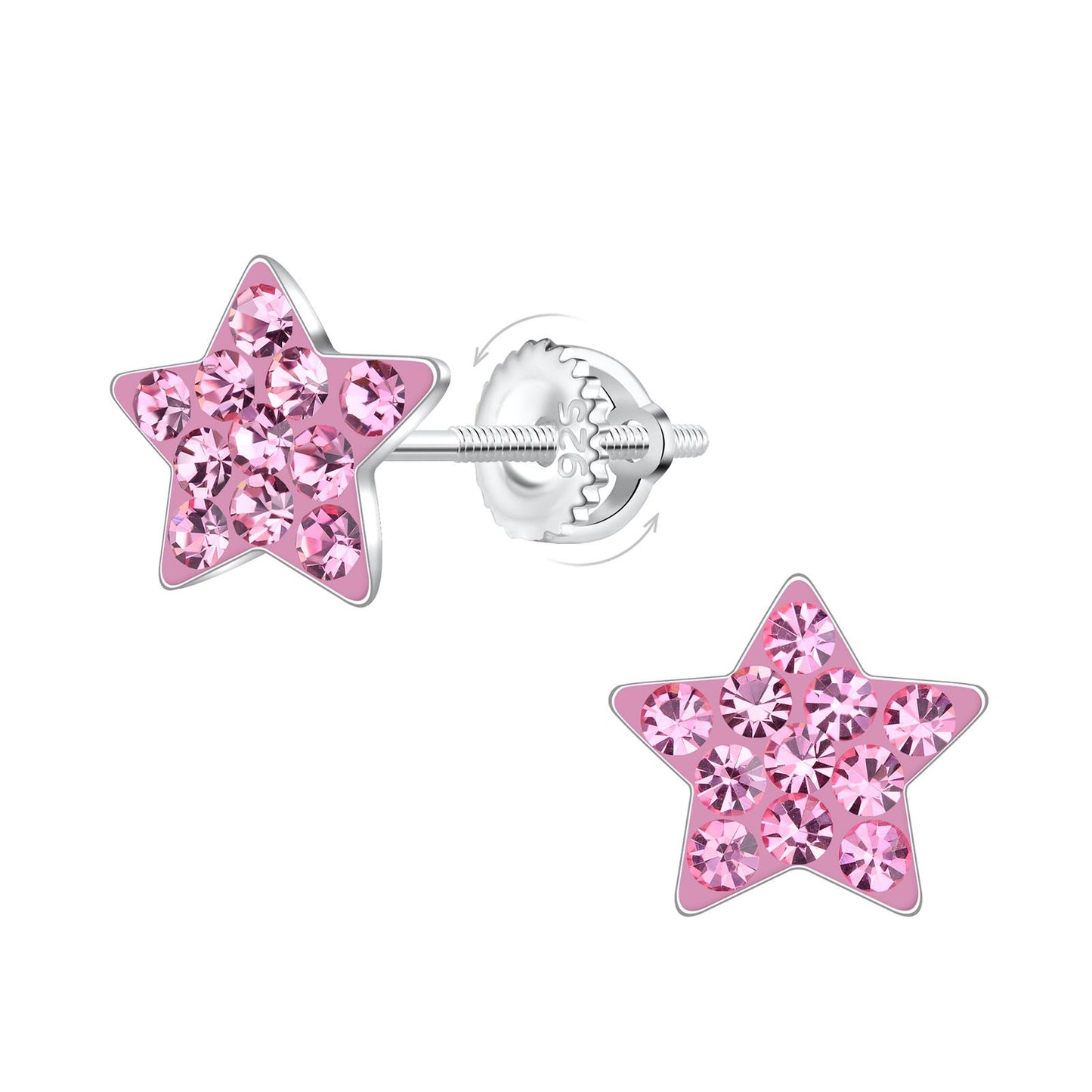 Girls' star earrings with screw closure, made of 925 silver