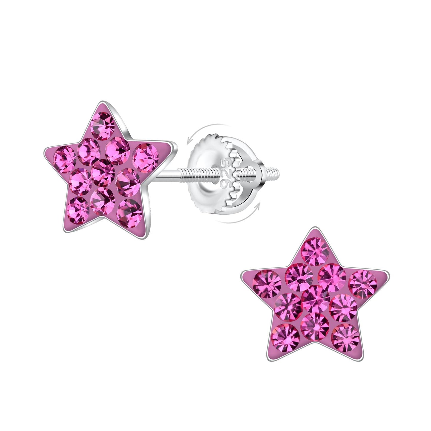 Girls' star earrings with screw closure, made of 925 silver