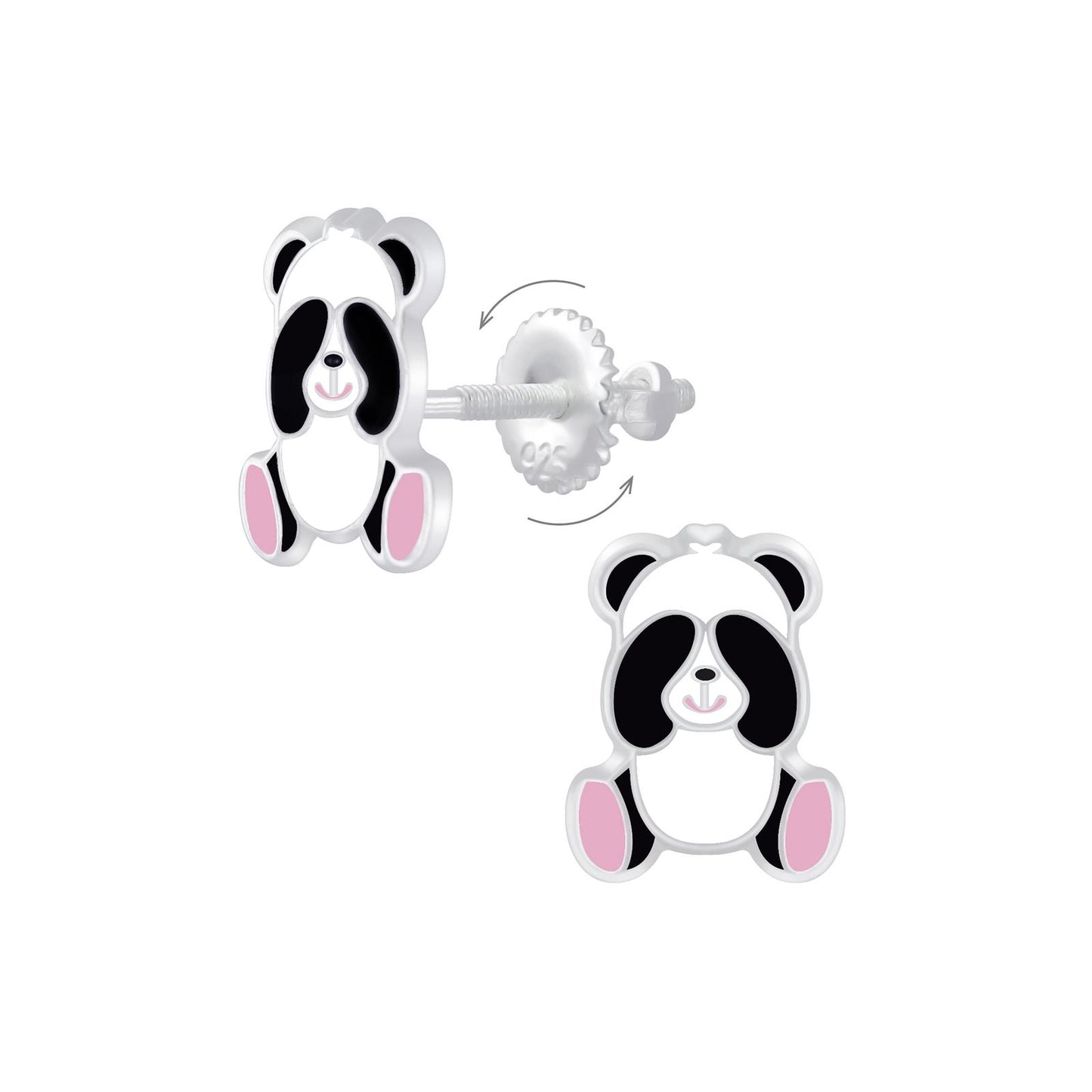 Kinder Ohrringe Panda Schraubverschluss aus 925 Silber
