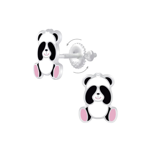 Kinder Ohrringe Panda Schraubverschluss aus 925 Silber