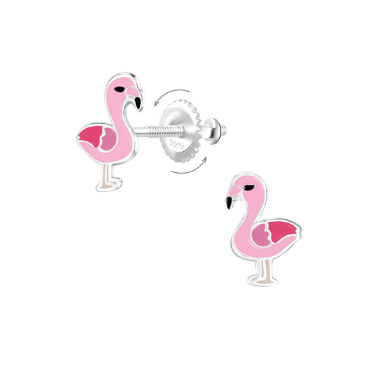Kinder Ohrringe Flamingo Schraubverschluss aus 925 Silber