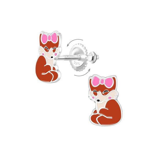Kinder Ohrringe Fuchs Schraubverschluss aus 925 Silber