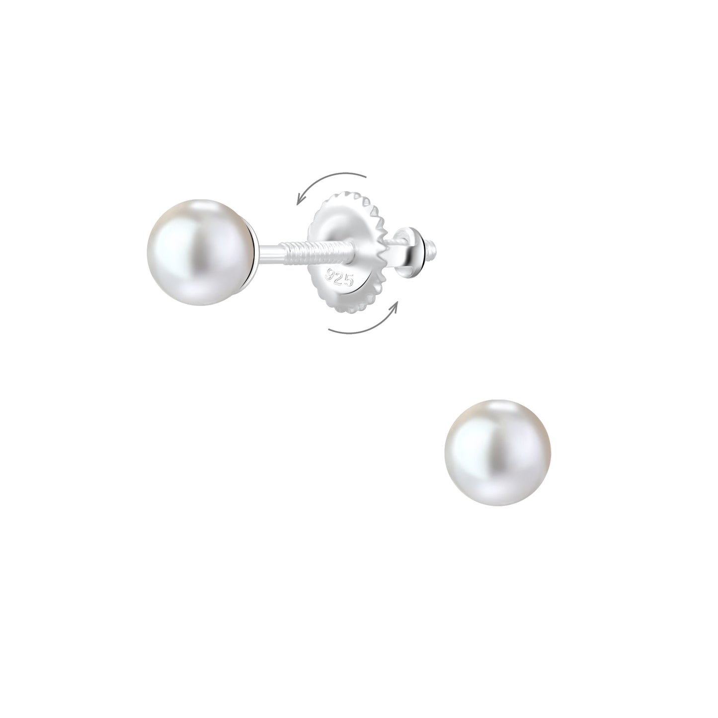 Kinder Ohrringe 4mm Perlen Schraubverschluss aus 925 Silber